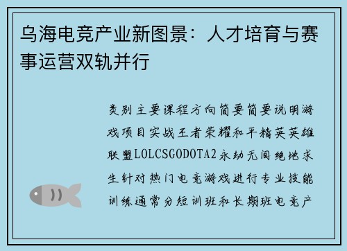乌海电竞产业新图景：人才培育与赛事运营双轨并行